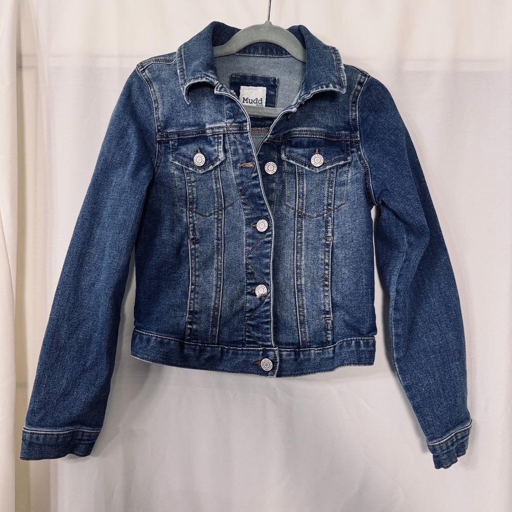 Mudd Girls Denim Jean Jacket Size 10 Blue Stretch Trucker Light Wash Classic